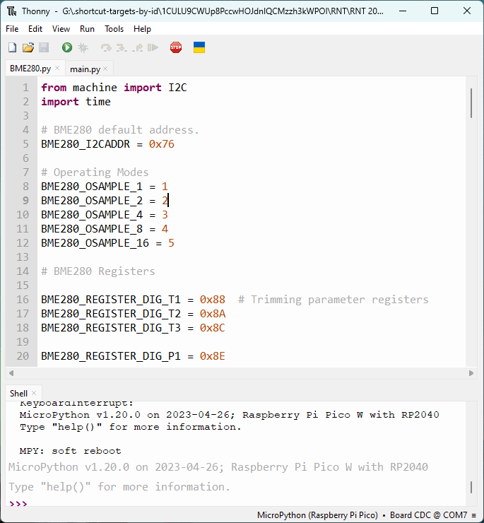 Библиотека BME280 MicroPython в Thonny IDE