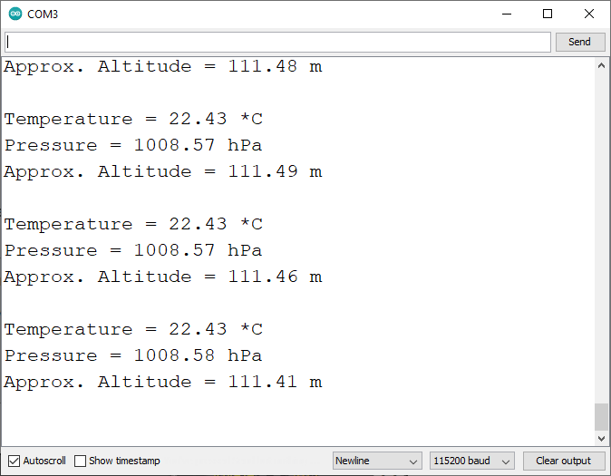 BMP388 высота давление отображение Serial Monitor