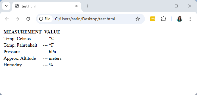 ESP32 Базовая HTML-таблица для показаний датчиков