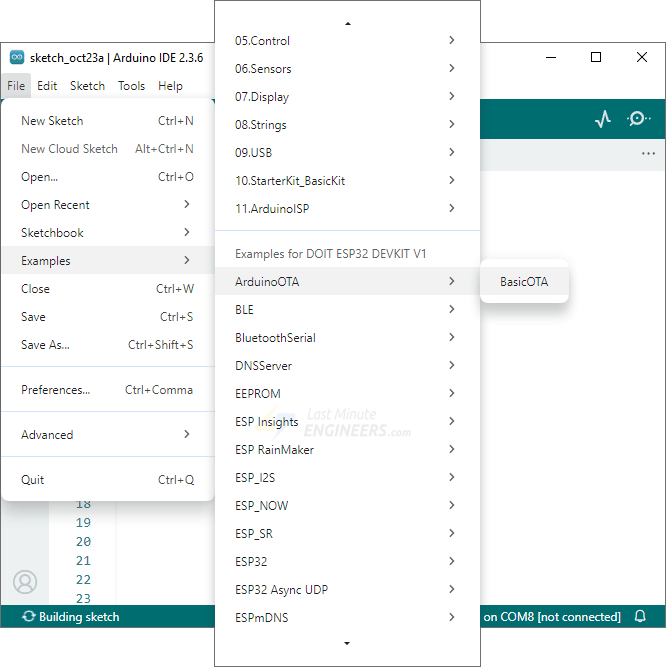 Встроенный пример BasicOTA в Arduino IDE