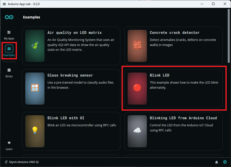 Пример Blink LED — Arduino App Lab