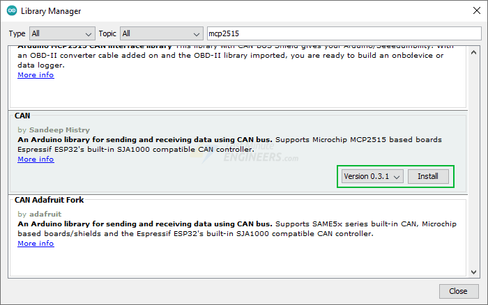 Установка библиотеки CAN Arduino