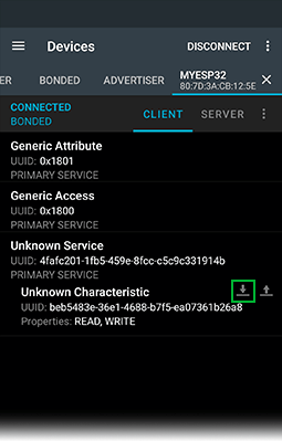 Нажмите стрелку вниз для чтения BLE-характеристики