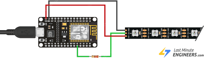 Подключение адресной LED-ленты WS2812B к ESP8266 с питанием от USB 5V