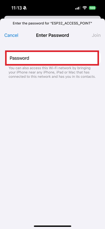 Ввод пароля для точки доступа ESP32