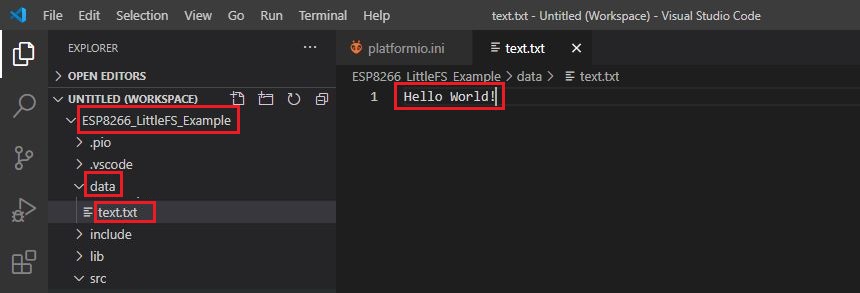 Создание текстового файла VS Code PlatformIO ESP8266