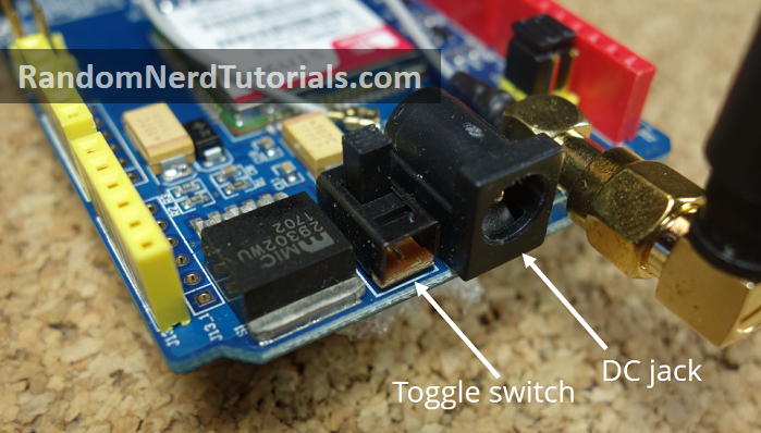 Разъём питания DC на SIM900 GSM Shield