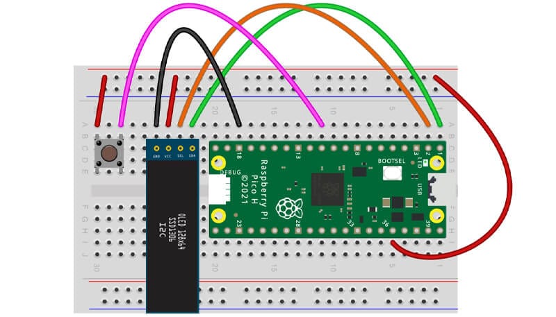 GPIO подключения Pico к OLED и кнопке