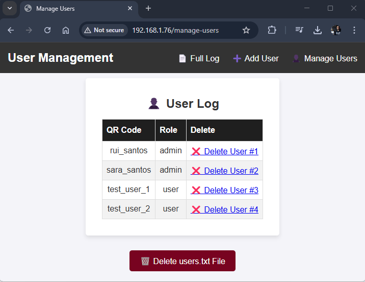 ESP32-CAM QR Code Reader Web Server — удаление пользователя