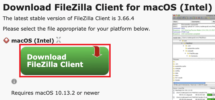 Скачивание FileZilla File Transfer Protocol FTP Client Mac
