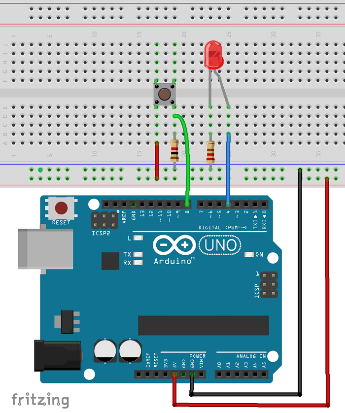 Схема подключения EEPROM с кнопкой и светодиодом