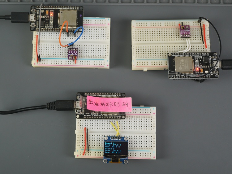 ESP-NOW с ESP32 MicroPython — установка с одним приёмником и двумя отправителями