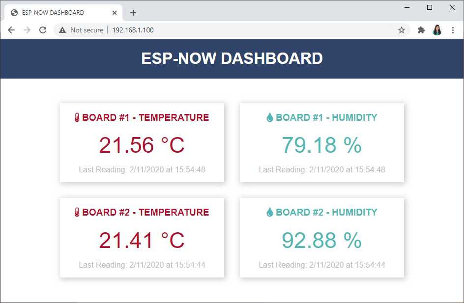 Панель мониторинга датчиков веб-сервера ESP8266 NodeMCU ESP-NOW с показаниями датчиков ESP-NOW и Wi-Fi