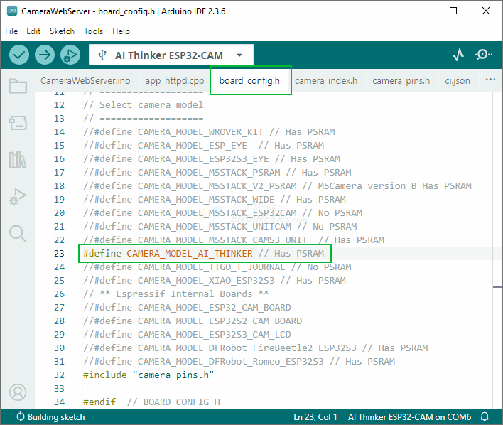 Изменение модели камеры в CameraWebServer