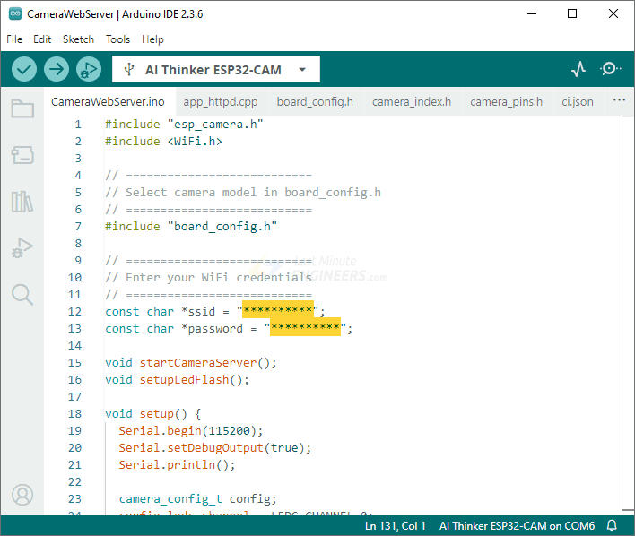 Изменение учётных данных Wi-Fi в CameraWebServer