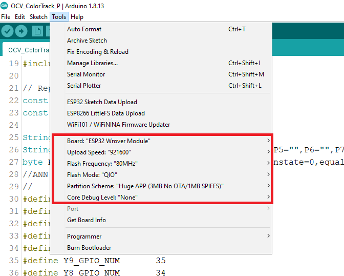 ESP32-CAM Wrover Настройки загрузки