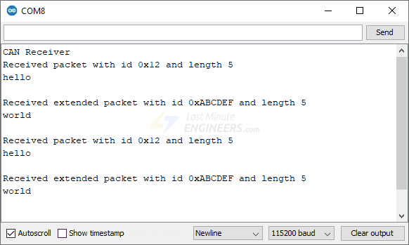 Вывод узла-приёмника CAN ESP32