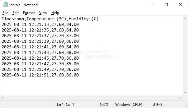 файл лога логгера данных ESP32 DHT22