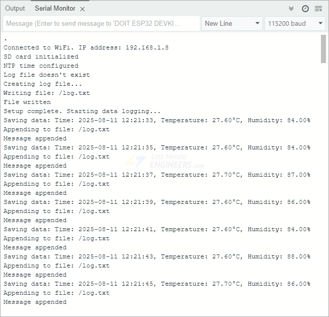 вывод логгера данных ESP32 DHT22 в Serial Monitor