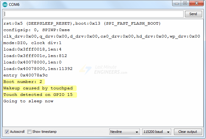 Вывод пробуждения ESP32 из глубокого сна по касанию