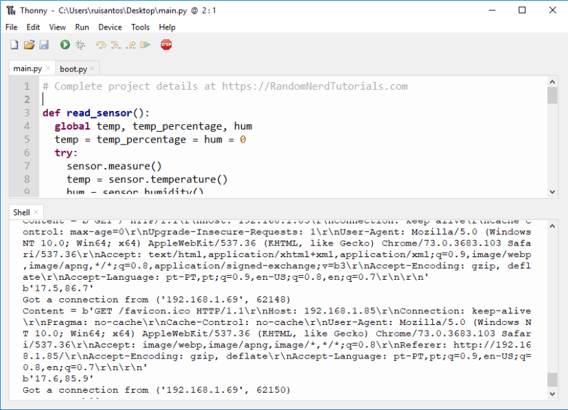Фоновый вывод веб-сервера ESP32/ESP8266 DHT11 DHT22 MicroPython
