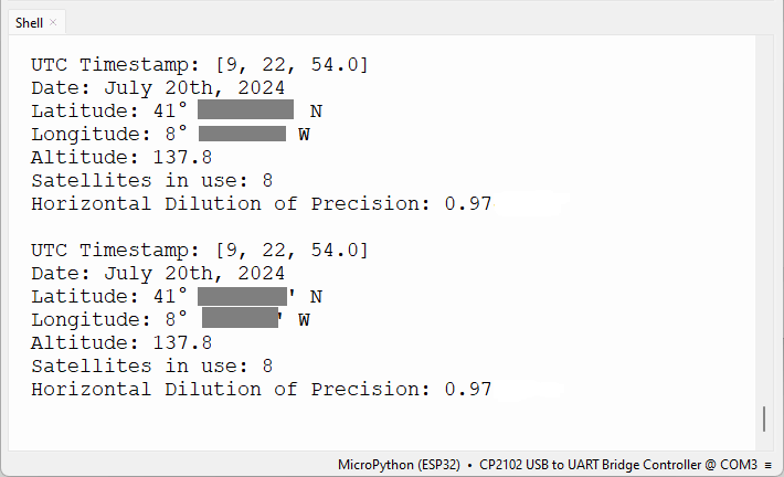 ESP32 с NEO-6M — получение GPS-данных на MicroPython — демонстрация