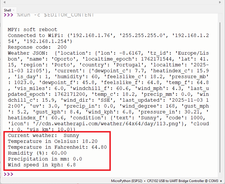 ESP32 получение данных о погоде через Weather API — MicroPython Thonny IDE