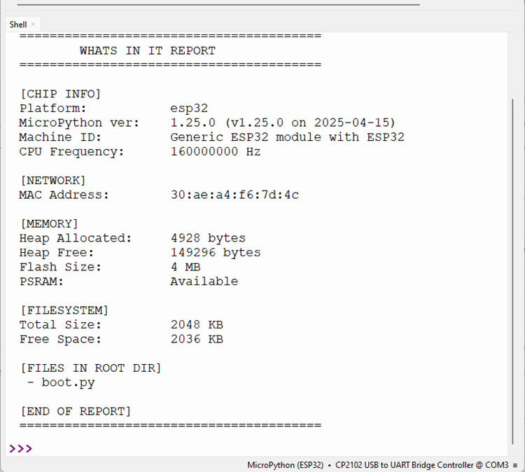 ESP32 с MicroPython — получение системной информации