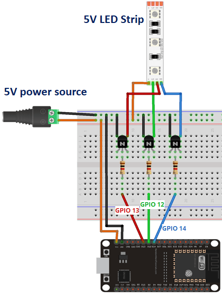 ESP32 5В RGB светодиодная лента -- принципиальная схема
