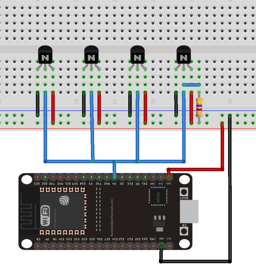 ESP32 схема подключения нескольких датчиков DS18B20