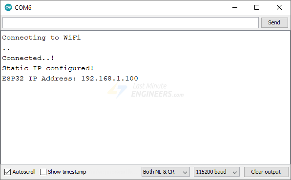 Статический IP-адрес ESP32 настроен