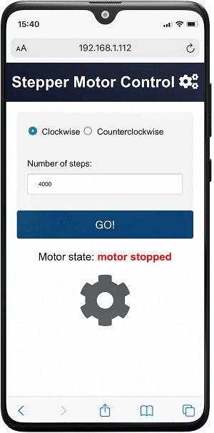 Веб-сервер ESP8266 NodeMCU — шаговый двигатель WebSocket — двигатель остановлен