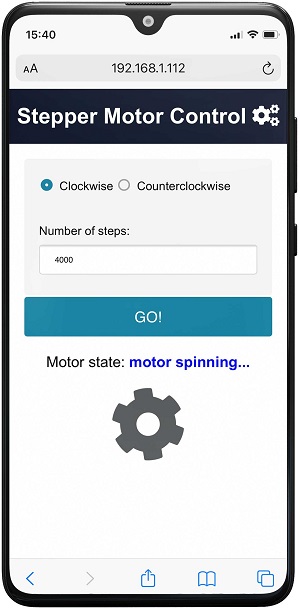 Веб-сервер ESP8266 NodeMCU — шаговый двигатель WebSocket — двигатель вращается