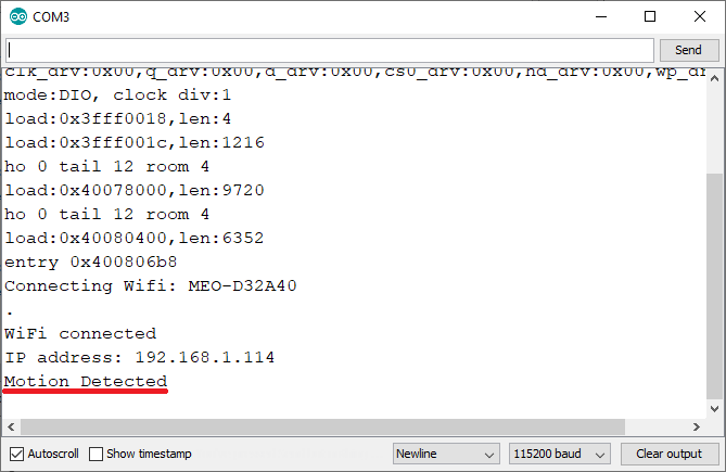 ESP32 ESP8266 Telegram обнаружение движения демонстрация Serial Monitor