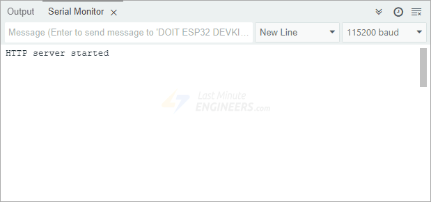 Вывод монитора порта ESP32 в режиме AP — сервер запущен