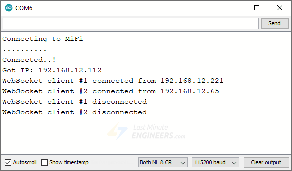 Список подключённых клиентов и IP-адресов ESP32 WebSocket