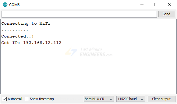 Сообщение о запуске WebSocket-сервера ESP32