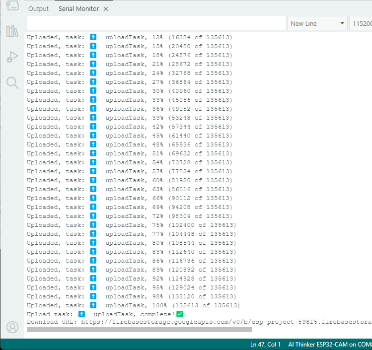 ESP32-CAM загрузка фотографии в Firebase — Serial Monitor