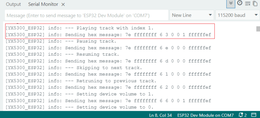 ESP32 YX5300 YX6300 MP3-плеер с кнопками управления Serial Monitor