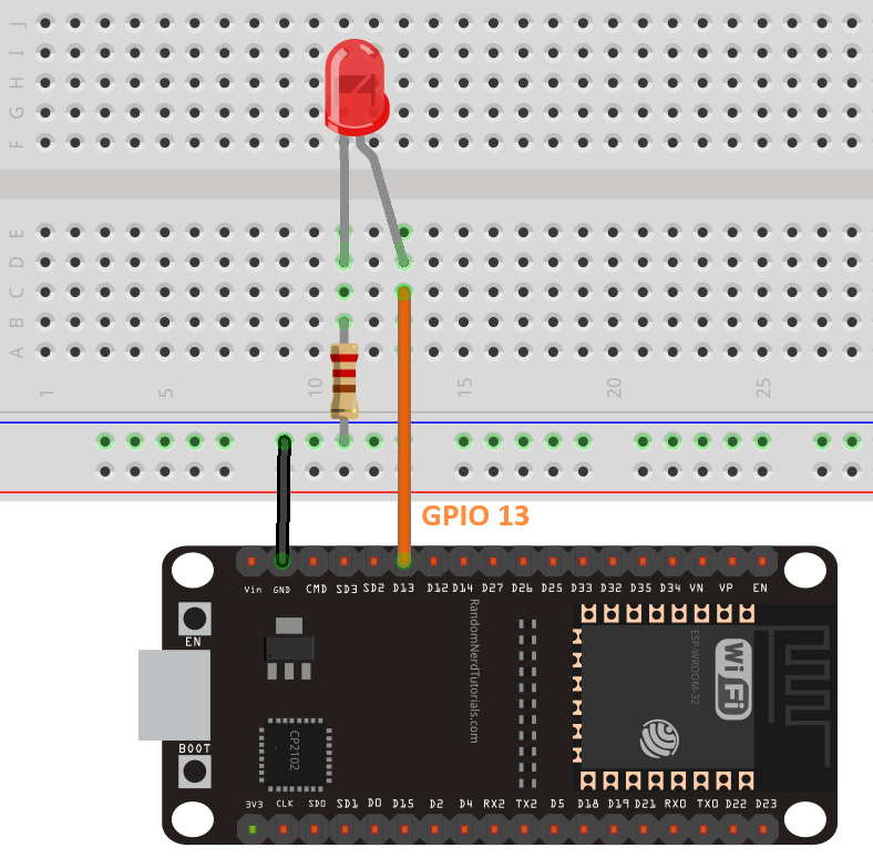 ESP32 мигание светодиодом с таймером (MicroPython) — схема