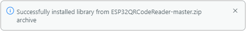 Сообщение об успешной установке библиотеки ESP32QRCodeReader