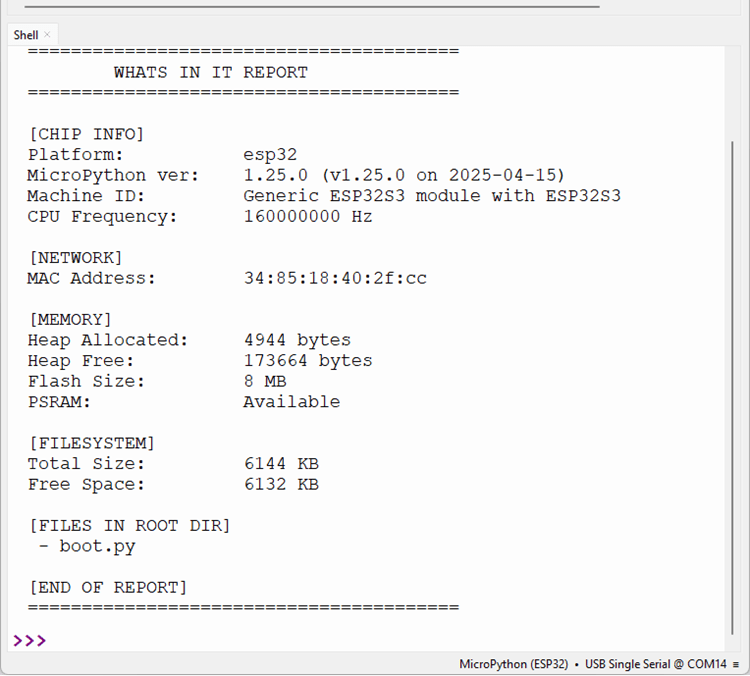 ESP32-S3 с MicroPython — получение системной информации