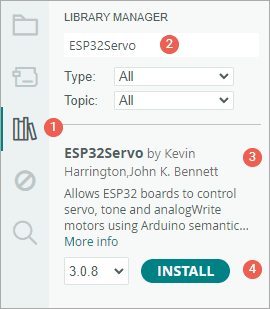Установка библиотеки ESP32Servo