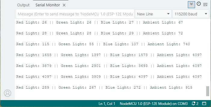 APDS9960 обнаружение цвета Arduino IDE -- тестирование с ESP8266
