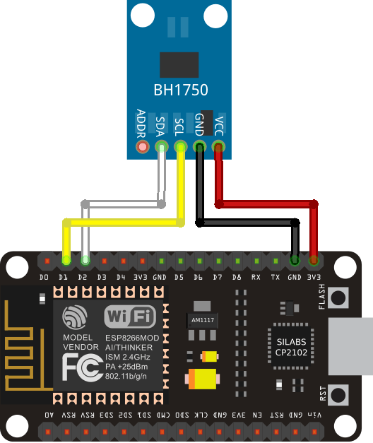 Схема подключения ESP8266 NodeMCU BH1750