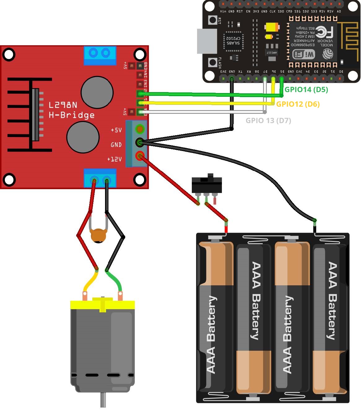 Схема подключения ESP8266 NodeMCU с двигателем постоянного тока и L298N