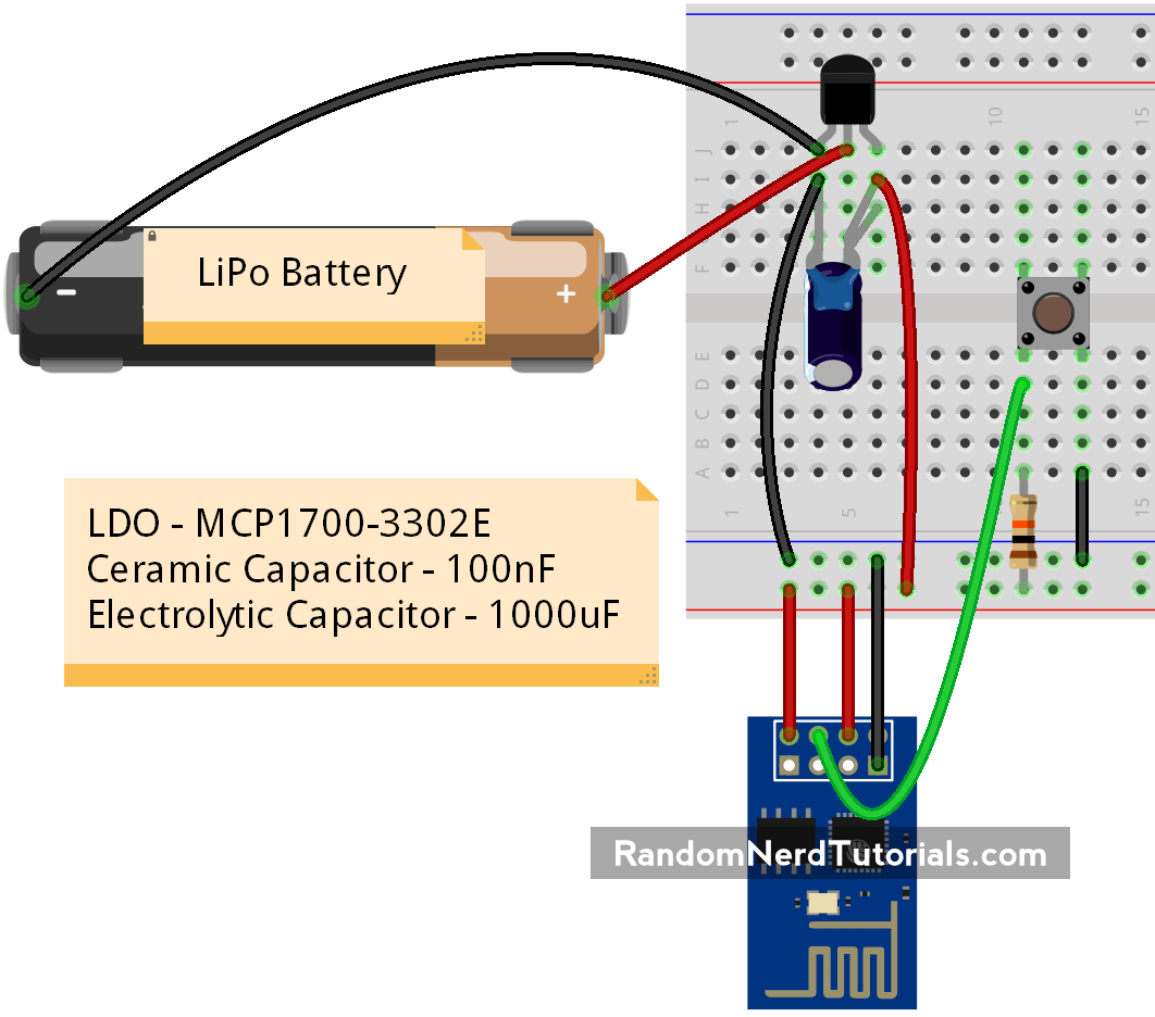 Схема ESP8266 Wi-Fi кнопки на макетной плате