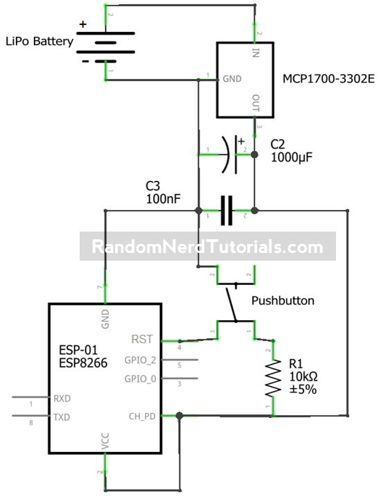 Принципиальная схема ESP8266 Wi-Fi кнопки
