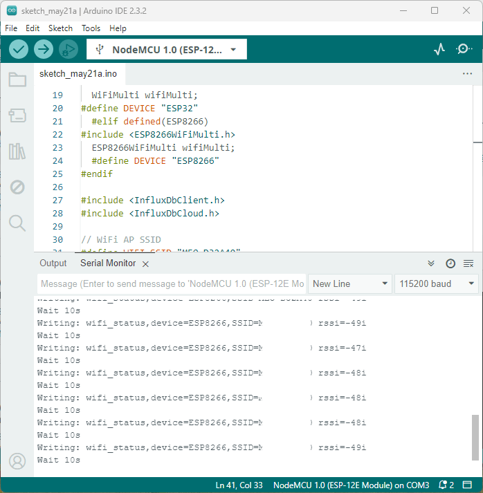 ESP8266 InfluxDB Write Secure демонстрация Serial Monitor