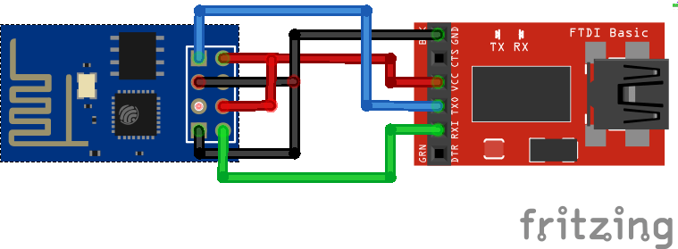 Схема подключения ESP8266-01 к FTDI-программатору для прошивки